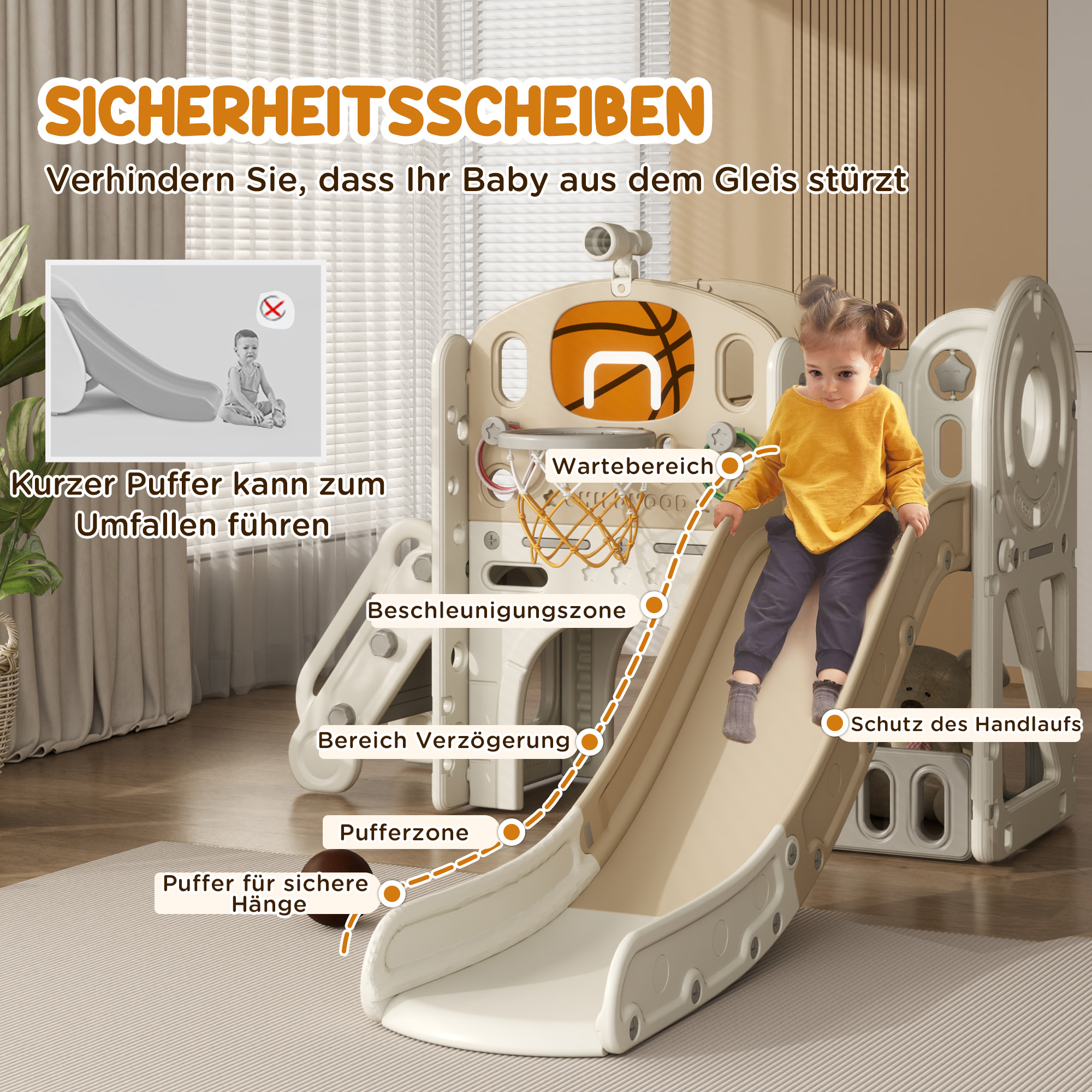 AIYAPLAY Kinder Speeltoestel, 7-in-1 Glijbaan, Binnenspeeltuin met Opslag en Kruipruimte, 186x153x111 cm, Cr��mewit