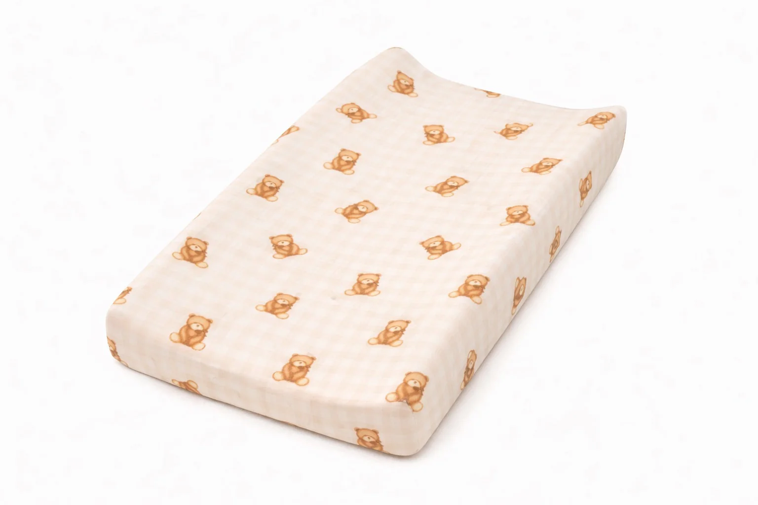 Beige Teddy Gingaham Changing Pad Cover