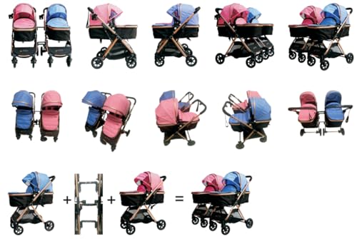 PASSEGGINO/CARROZZINA PIEGHEVOLE 2in1 DOPPIO/GEMELLARE DUE BLU E ROSA BAMBINI : Amazon.it: Prima infanzia