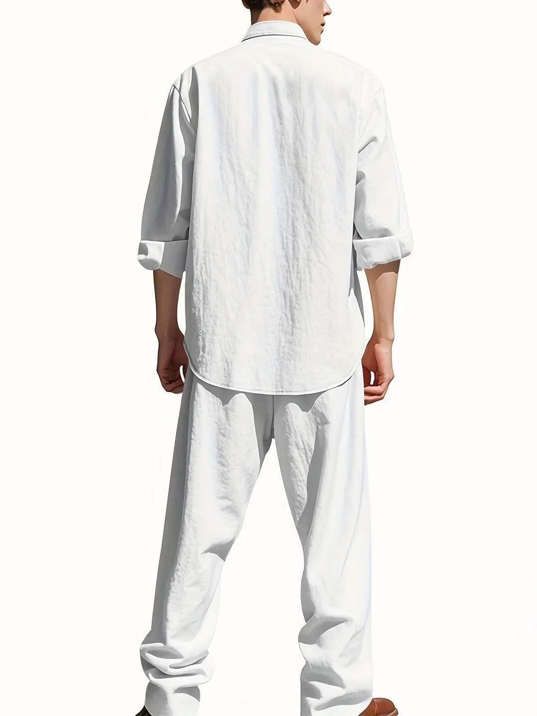 Leinen Set Herren | Luftiges Sommer Set aus atmungsaktivem Leinen mit Stehkragen Hemd und Relaxed Fit Hose f��r den Urlaub