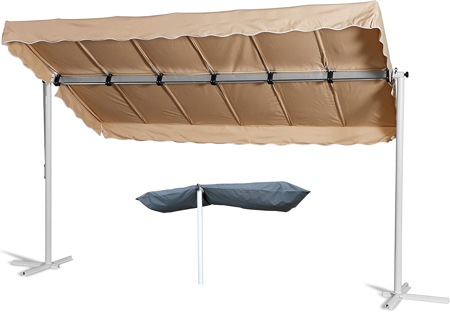 GRASEKAMP Qualität seit 1972 Standmarkise Dubai Beige 375x225cm mit Schutzhülle Terrassenüberdachung Raffmarkise Mobile Markise Ziehharmonika