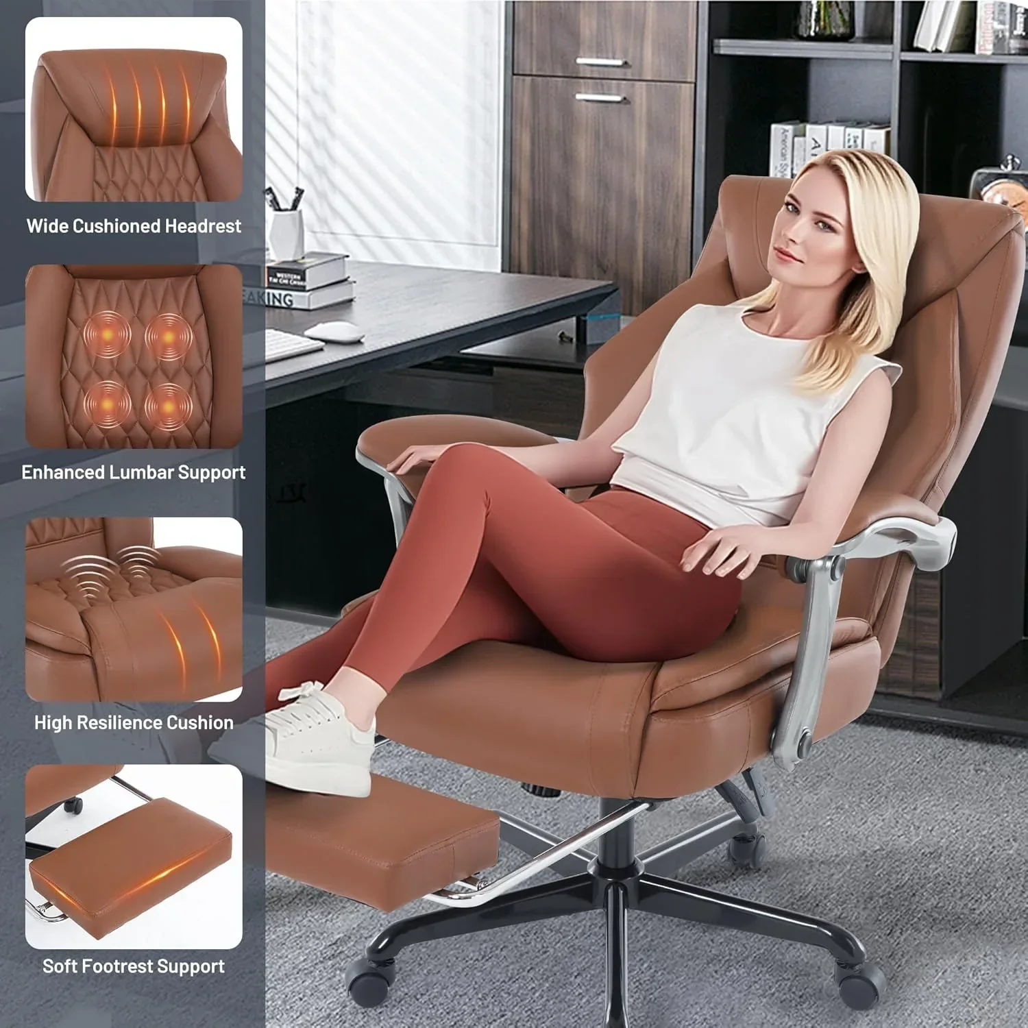 Massage Office Chair with Heating and Footrest Ergonomic Executive Reclining Office Chair