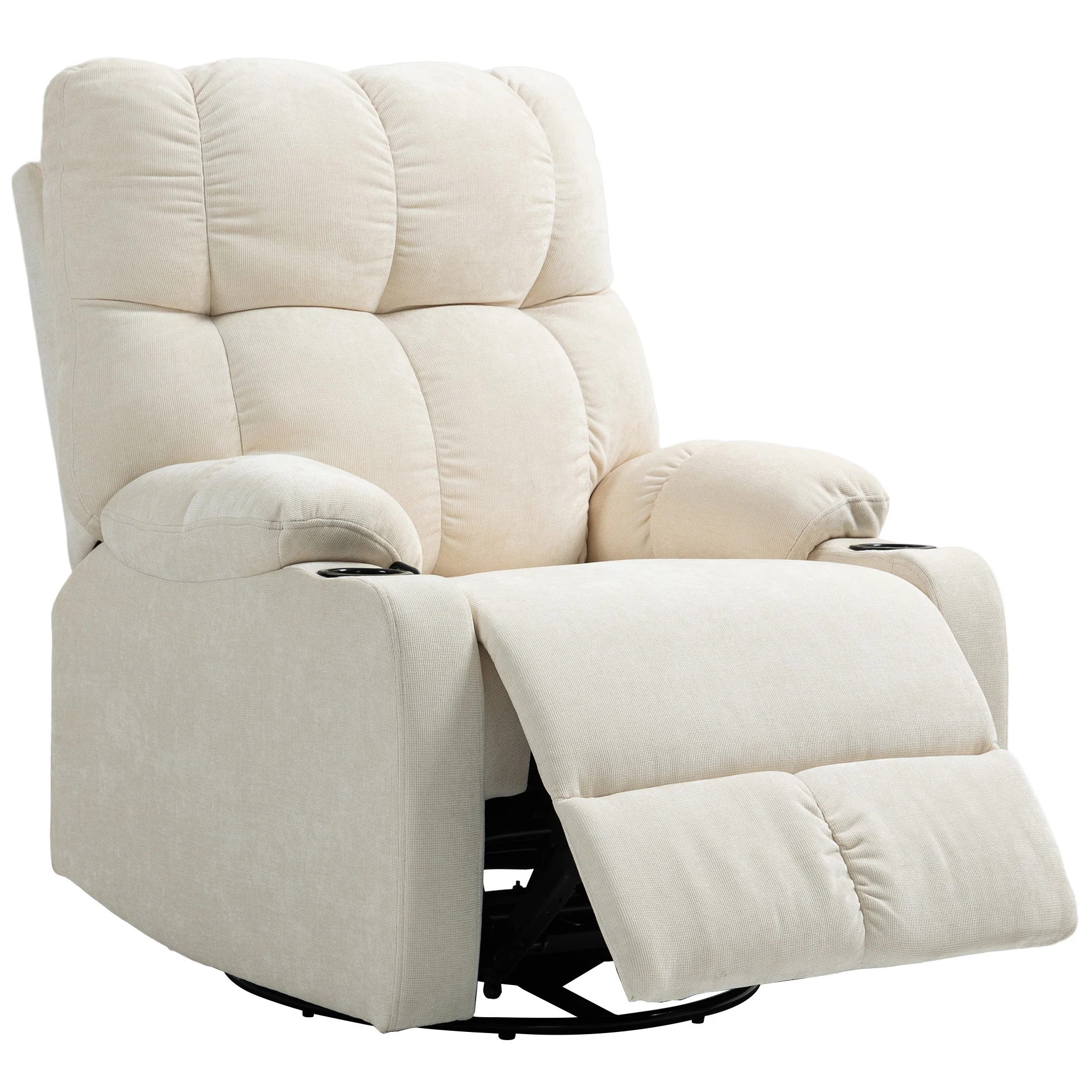 HOMCOM Relaxstoel met Voetensteun, Ligstoel, Draaibaar tot 150 kg, Stalen Frame, 88x96x108cm, Beige