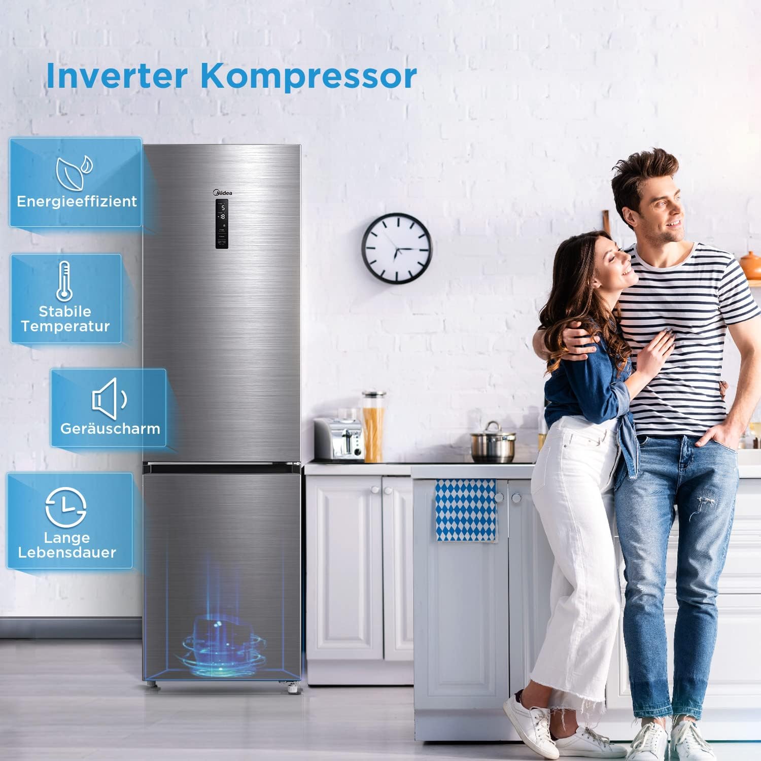 Midea MERB276FGE02A Fridge/Freezer Combination, 180 cm Height, NoFrost, Double Control, Super Cooling Function, 219 kWh per Year, Fridge Capacity 199 L, 71 L Freezer Capacity