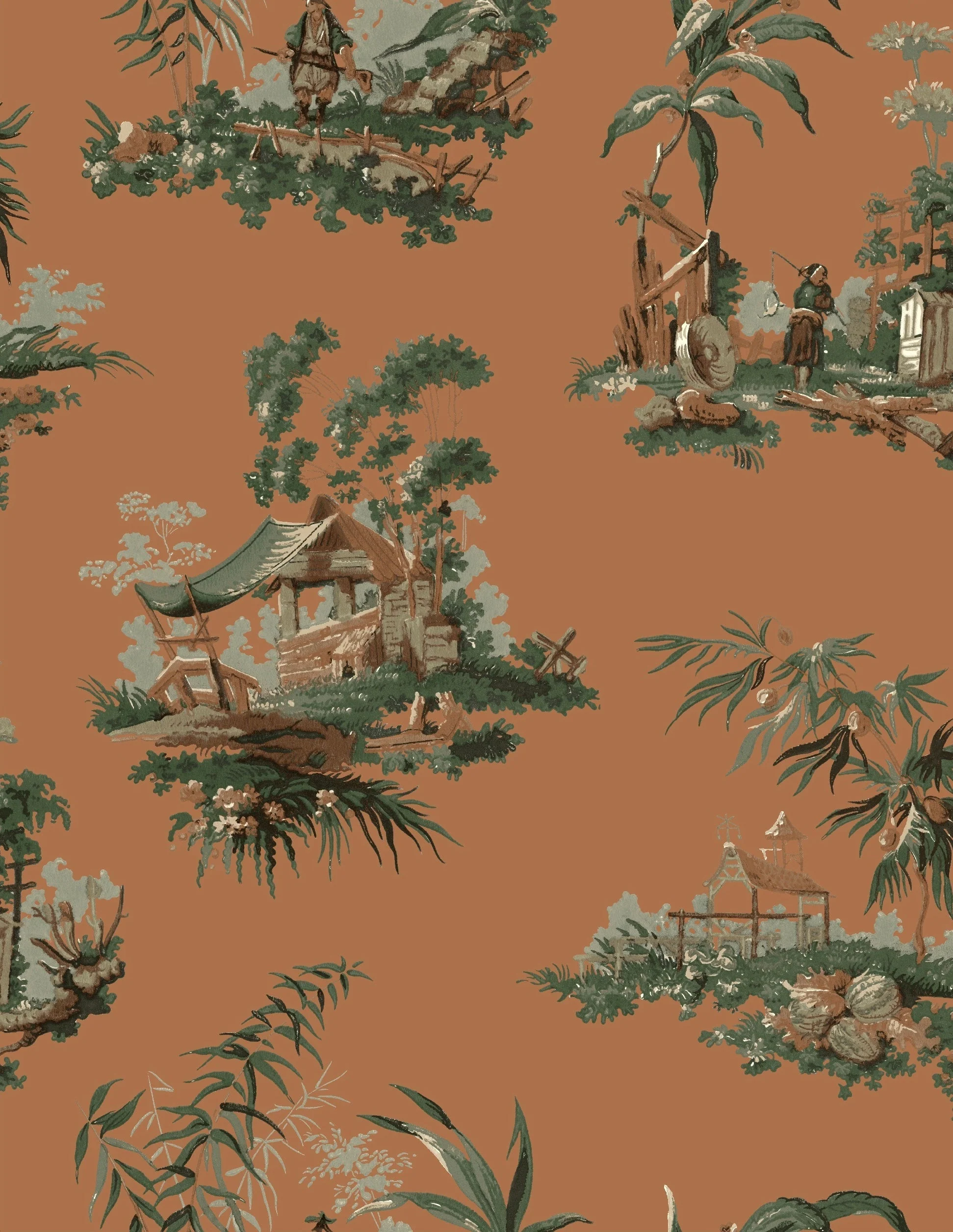 Vintage Oriental Wallpaper - Navy