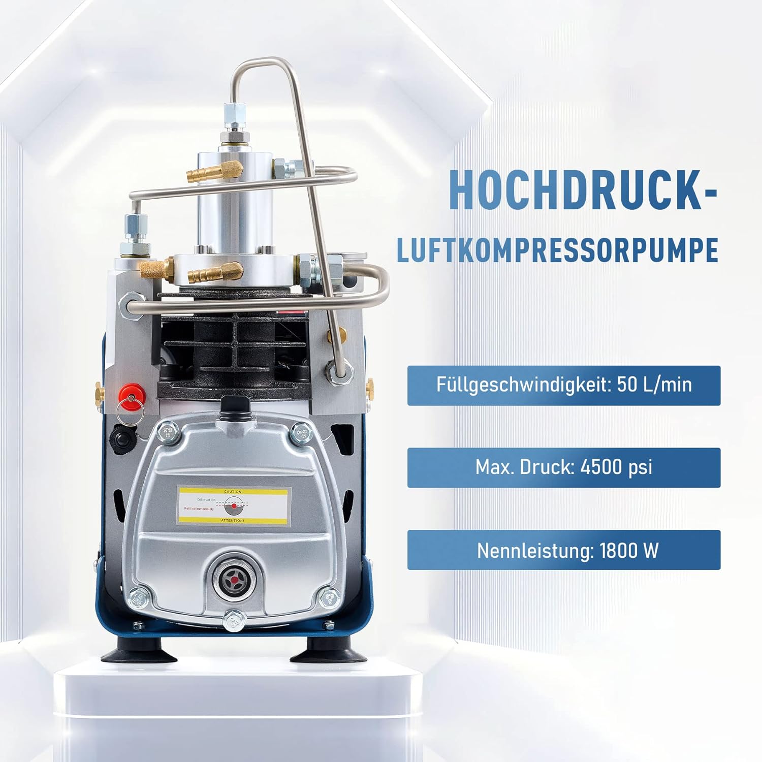 CREWORKS PCP Kompressor 300bar Kompressor Hochdruck Hochdruckluftpumpe 1800W 30Mpa 4500PSI Elektrischer Luftkompressor PCP-Luftpumpe für Druckluftpistole (Ohne voreingestellten Druck)