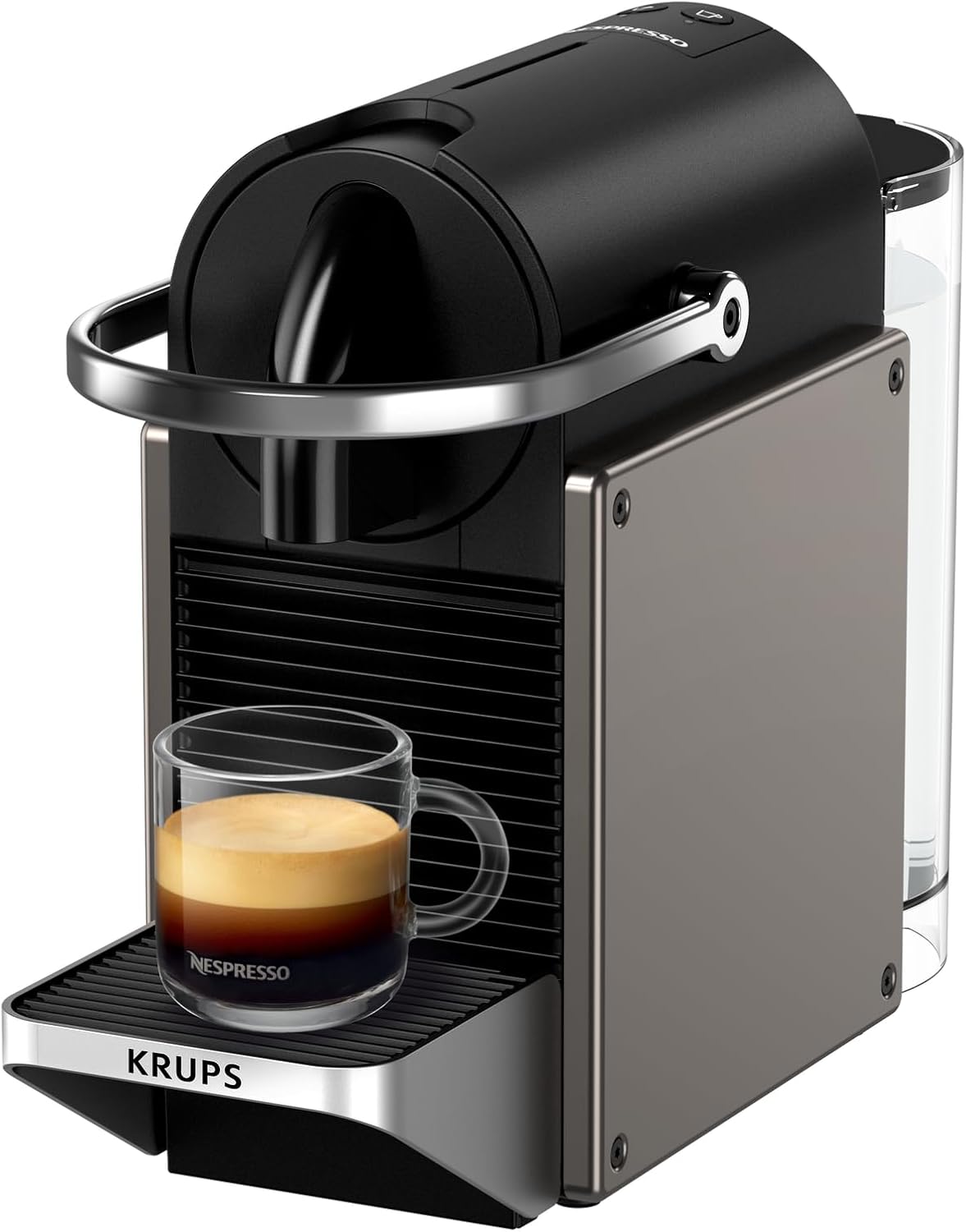 Krups Nespresso Pixie Redesign Kaffeekapselmaschine, 1260 W, 0,7-L-Wassertank, Espresso oder Lungo, energiesparend, recycelbare Kapseln, inkl. Willkommensset, Titan, XN306T10