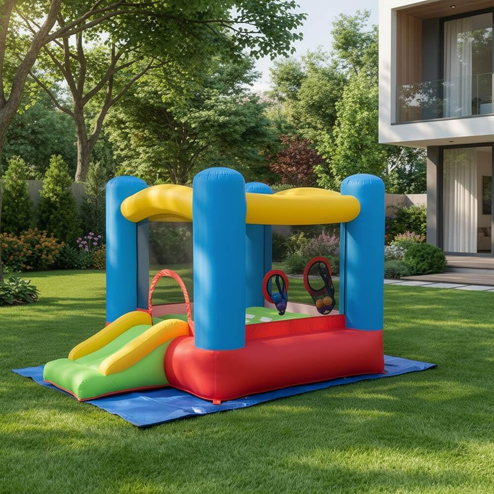 Home Deluxe - Aufblasbare Hüpfburg FABI - 185 x 255 x 160 cm - inkl. Gebläse und Zubehör, UV-Beständig I Spielburg Springburg Hüpfschloss