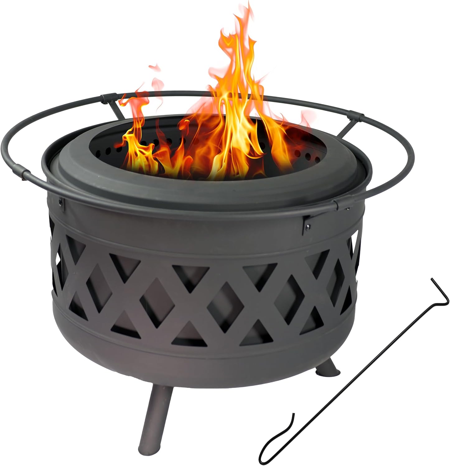 Sunnydaze 30-Inch Crossweave Smokeless Wood-Burning Fire Pit with Cover and Poker - Steel Outdoor Smokeless Fire Pit for the Backyard