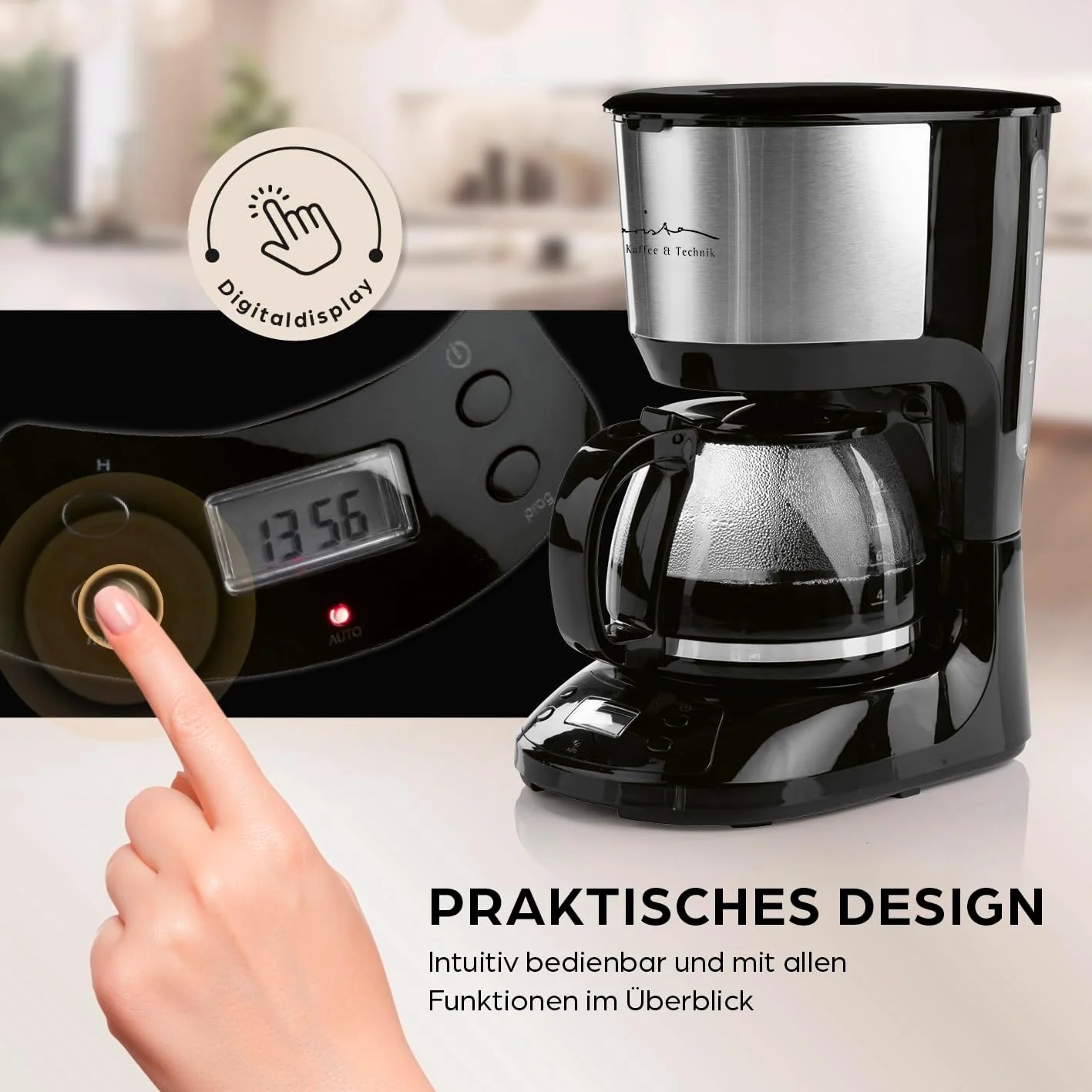 Barista filterkoffiezetapparaat met verstelbare molen & thermoskan | Warmhoudfunctie, 24-uurs timer & permanent filter | Voor 10 koppen koffie | Koffiezetapparaat voor bonen & poeder [roestvrij staal]