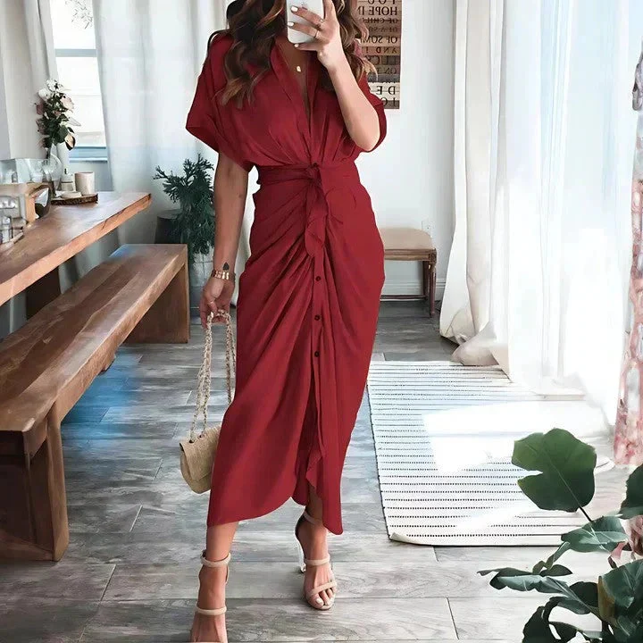 Midi-Kleid mit V-Ausschnitt und Kragen f��r Hochzeitsg?ste