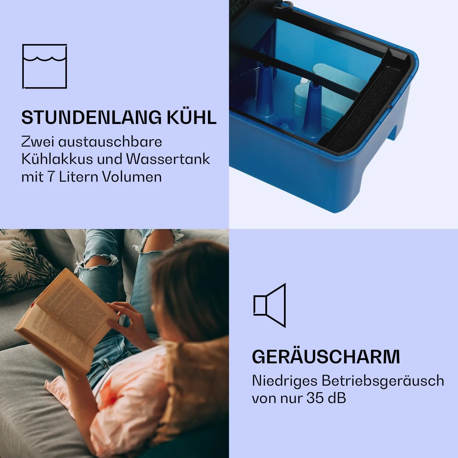 Klarstein Luftk��hler mit Wasserk��hlung, Leiser 4-in-1 Verdunstungsk��hler, Luftbefeuchter, Ventilator & Nachtmodus, Mobile Klimager?te Luftk��hler 7L, 65W Air Cooler, 330m3/h K��hlender Luftstrom