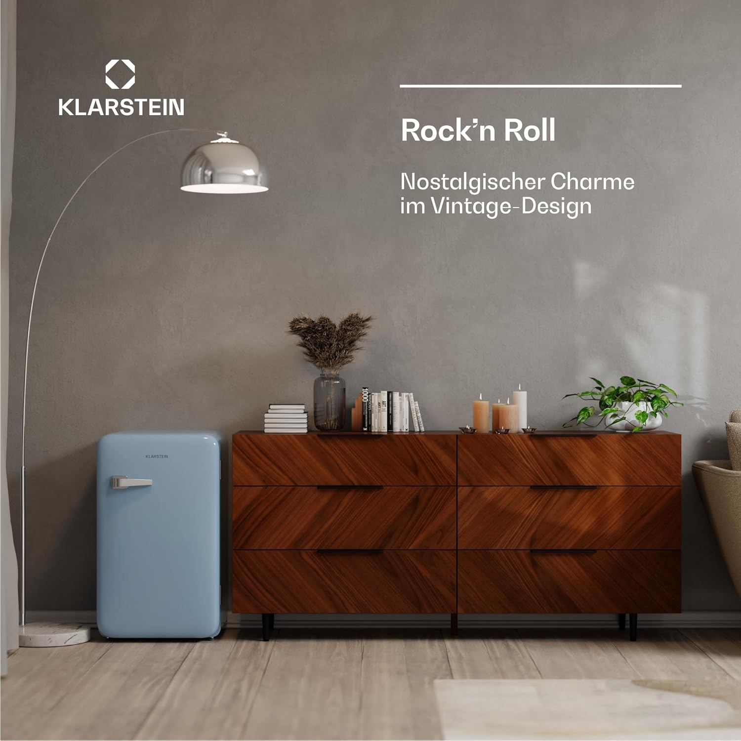 Klarstein Audrey Evo 112L Retro Mini-Kühlschrank - Leise 40 dB, Flexibel Mit Wendetür & Verstellbaren Füßen, Kompakter Kleiner Kühlschrank Für Schlafzimmer & Büros, Blau
