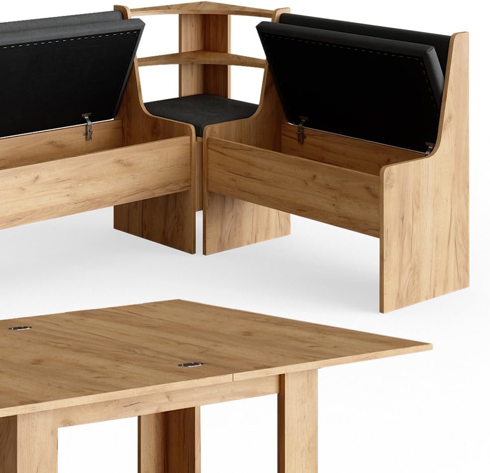 Vicco Eckbankgruppe Roman, Goldkraft Eiche, 210 x 120 cm mit Tisch