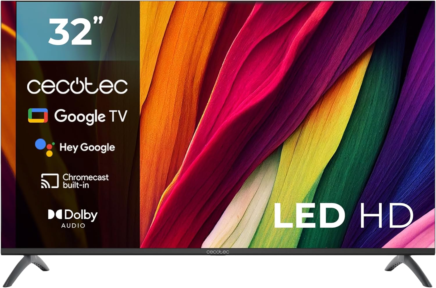 Cecotec Smart TV, Televisor LED de 32 Pulgadas Resolución HD A4 Series ALH40032S. Sistema Operativo Google TV, Dolby Audio, HDR10, 16 GB de ROM, Bluetooth, Google Voice Assitant y Chromecast