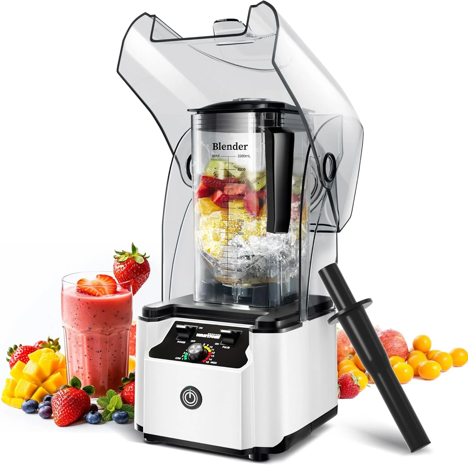WantJoin Professional Commercial Blender With Shield Quiet Sound Enclosure 2200W Industries Strong and Quiet Professional-Grade Power. Self-Cleaning. Black