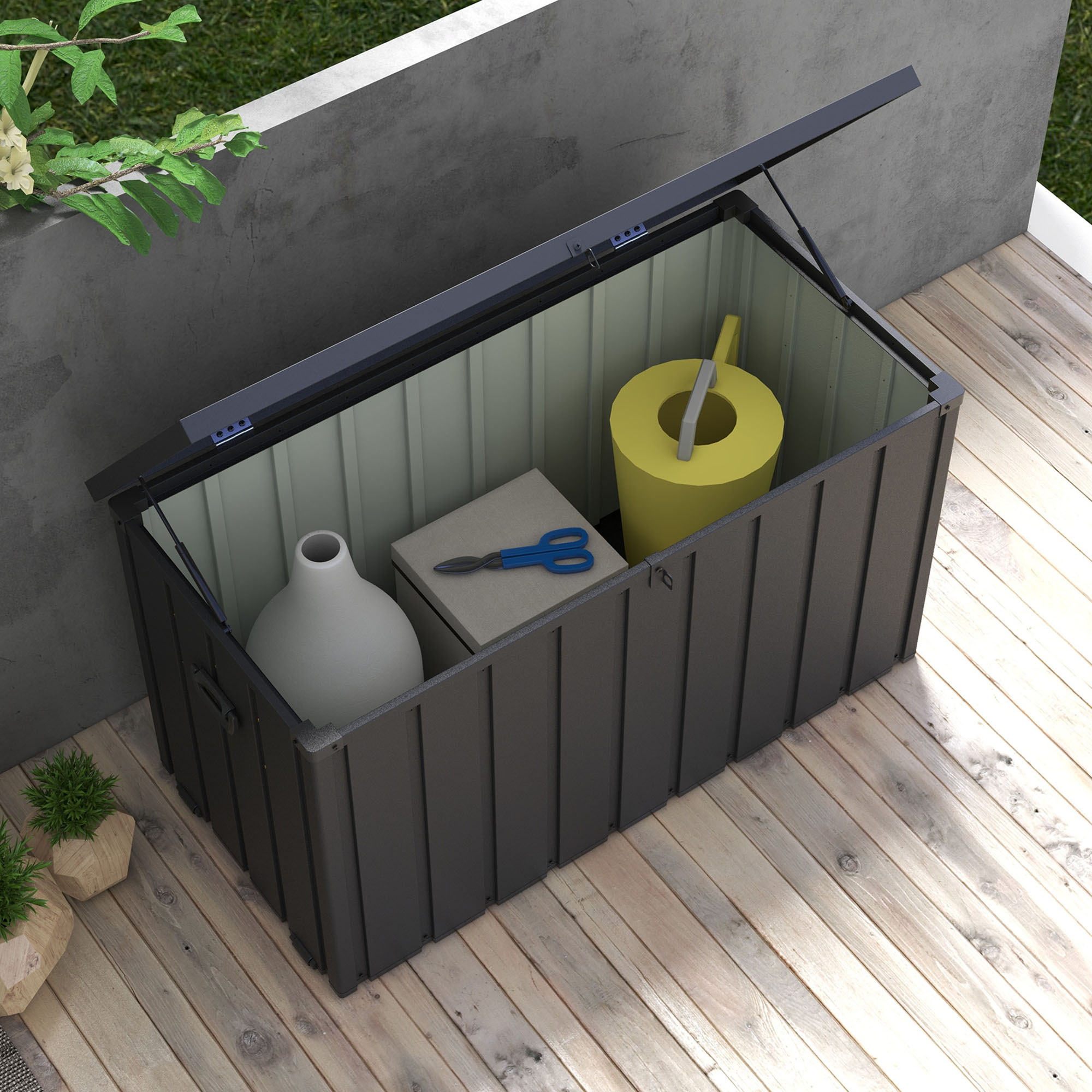 Outsunny Opbergbox, Tuinkist, 450L opbergruimte, 2 wielen, stalen frame, 125x61x70 cm, Donkergrijs