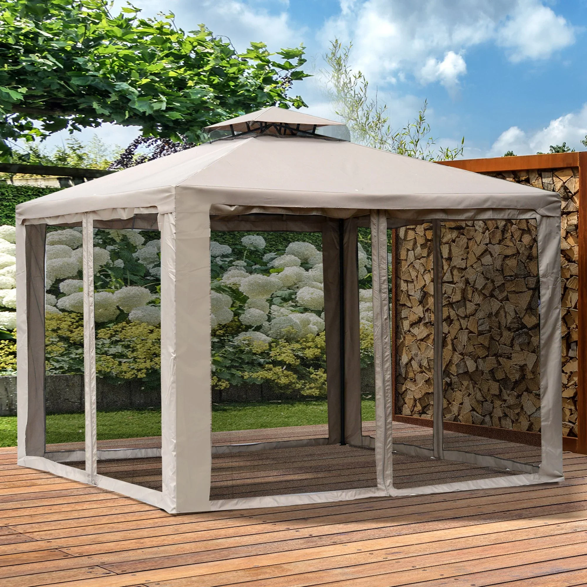 Outsunny Tuinpaviljoen met Muskietennet Dubbeldak UV-Bescherming