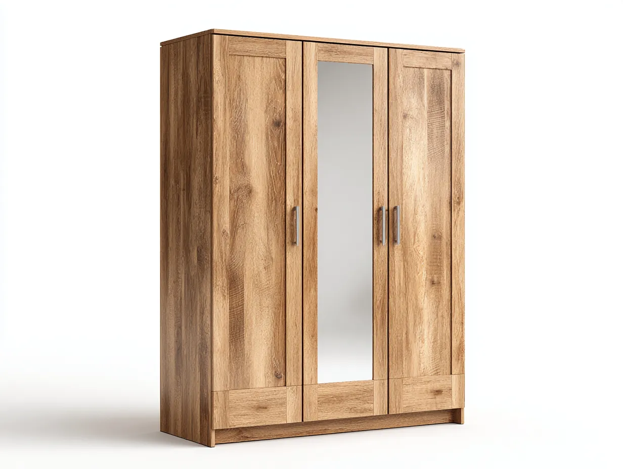 Kleiderschränke mit drei Türen-Eichenholz-Holzwerkstoff-156 x 58 x 188 cm-Naturfarben-Moderner Stil