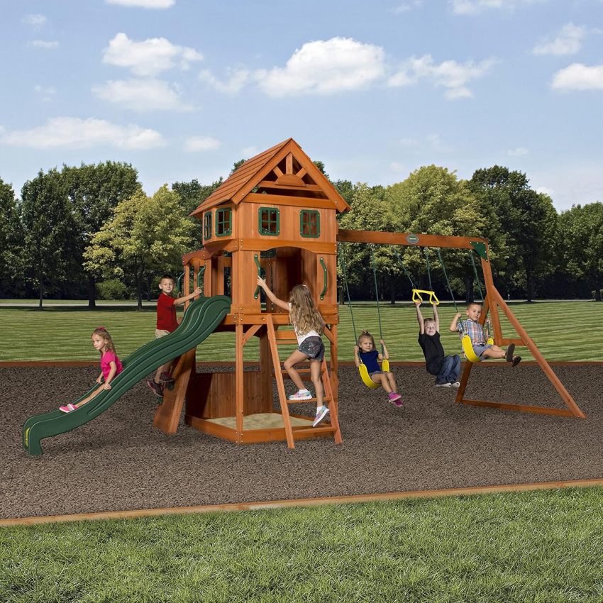 Backyard Discovery Atlantis Cedar Wood Swing Set with Clubhouse and Slide