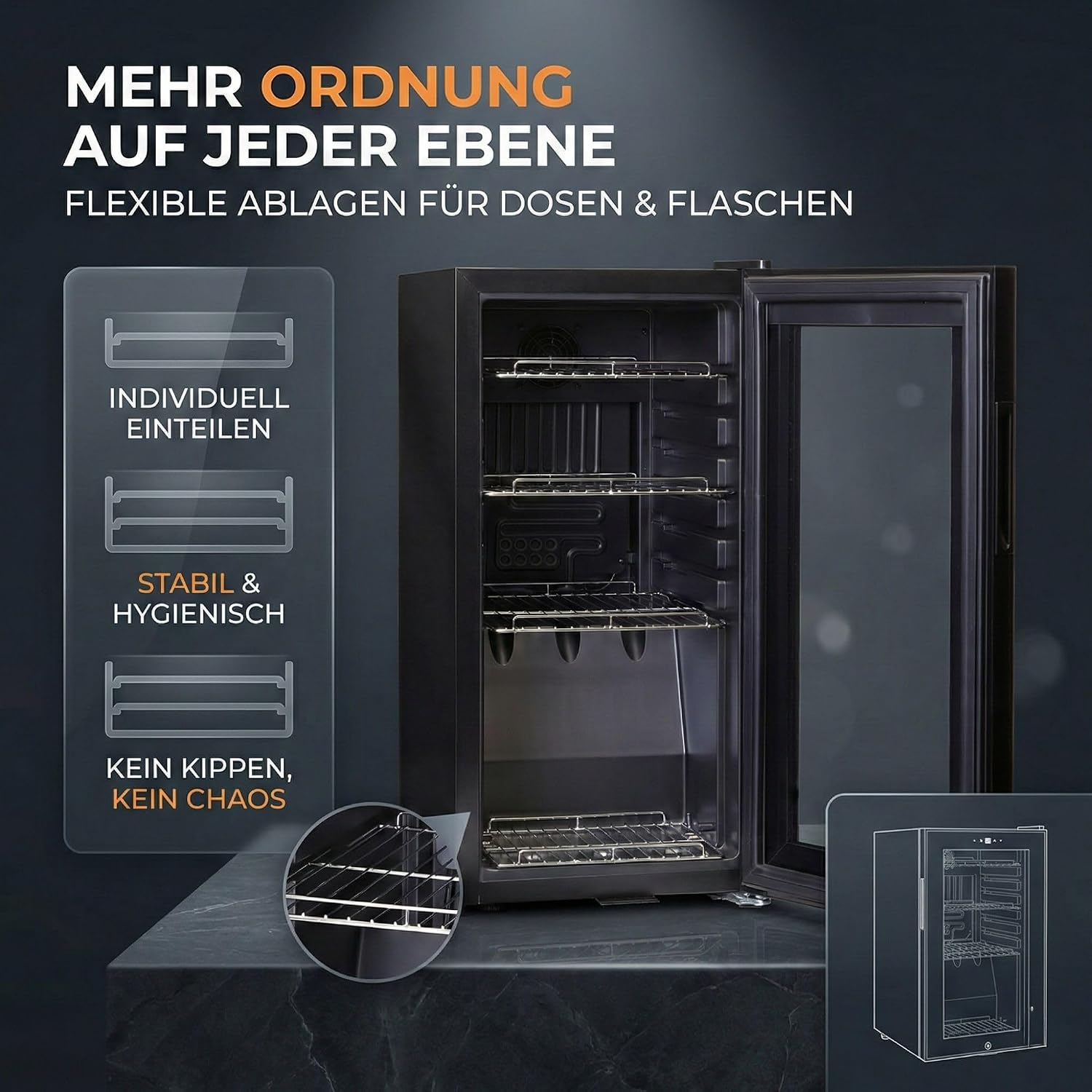 Sommertal Getränkekühlschrank 50L – Mini Kühlschrank schwarz mit Glastür, Touchscreen & LED | Kleiner Flaschenkühlschrank abschließbar & leise für Büro, Zuhause, Bar, Kellerbar & Minibar