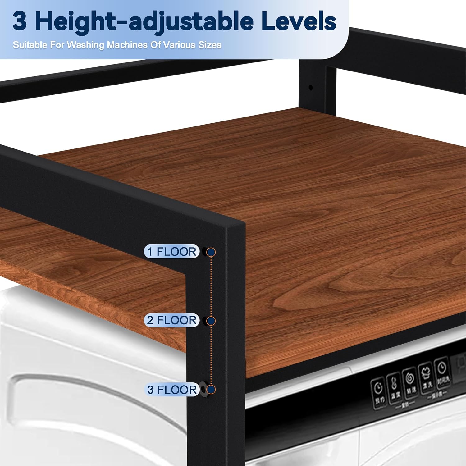 Waschmaschinenregal 3 Höhenverstellbar Waschmaschine Trockner Schrank Toilette, Regal über Waschmaschinen, 350 kg Waschmaschinenschrank mit Trockner für Badezimmer Waschküche 69x65x105cm (Schwarz 1)