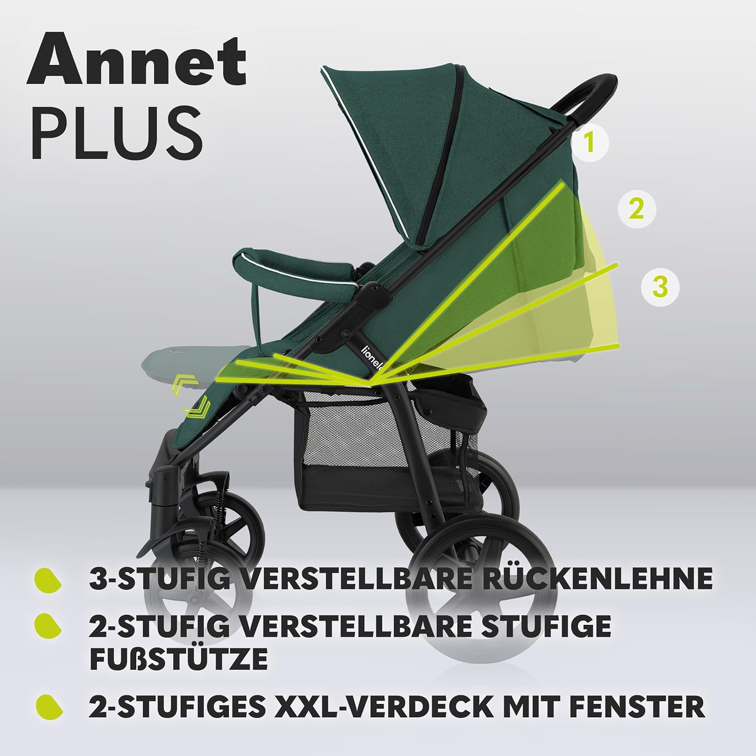 LIONELO Annet Plus Buggy bis 22 kg mit Liegefunktion, Kinderwagen klein zusammenklappbar mit Zubehör, Eva-Schaum-Räder, Moskitonetz, Fußdecke Getränkehalter, Korb