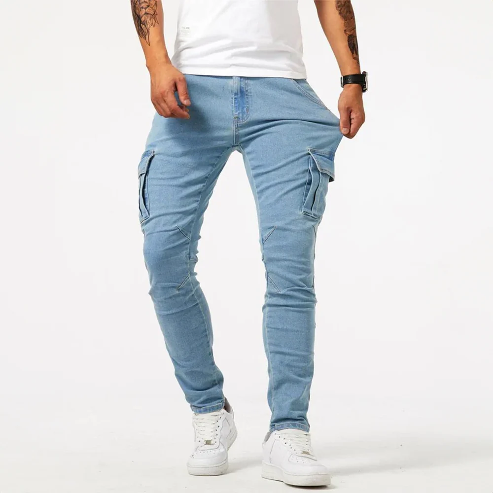 Herren Cargo Jeans aus elastischem Stretch Denim | Slim Fit Freizeithose mit praktischen Seitentaschen f��r Arbeit und Freizeit