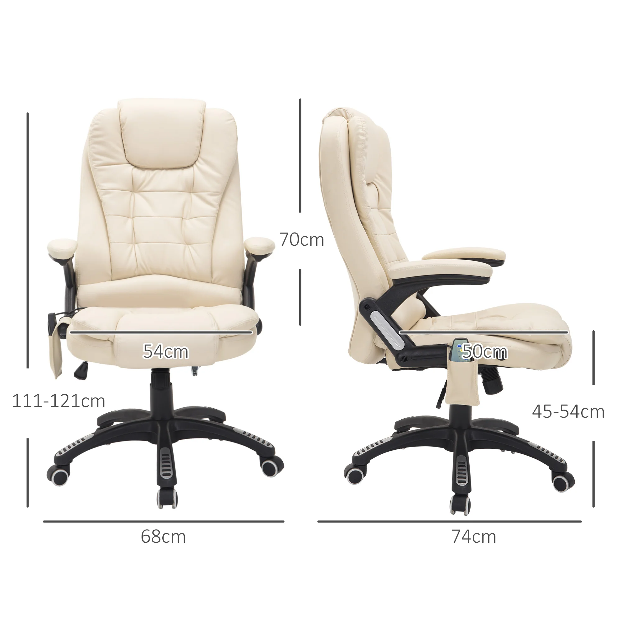 Executive bureaustoel met massage en verwarming, hoge rug PU-lederen bureaustoel, beige