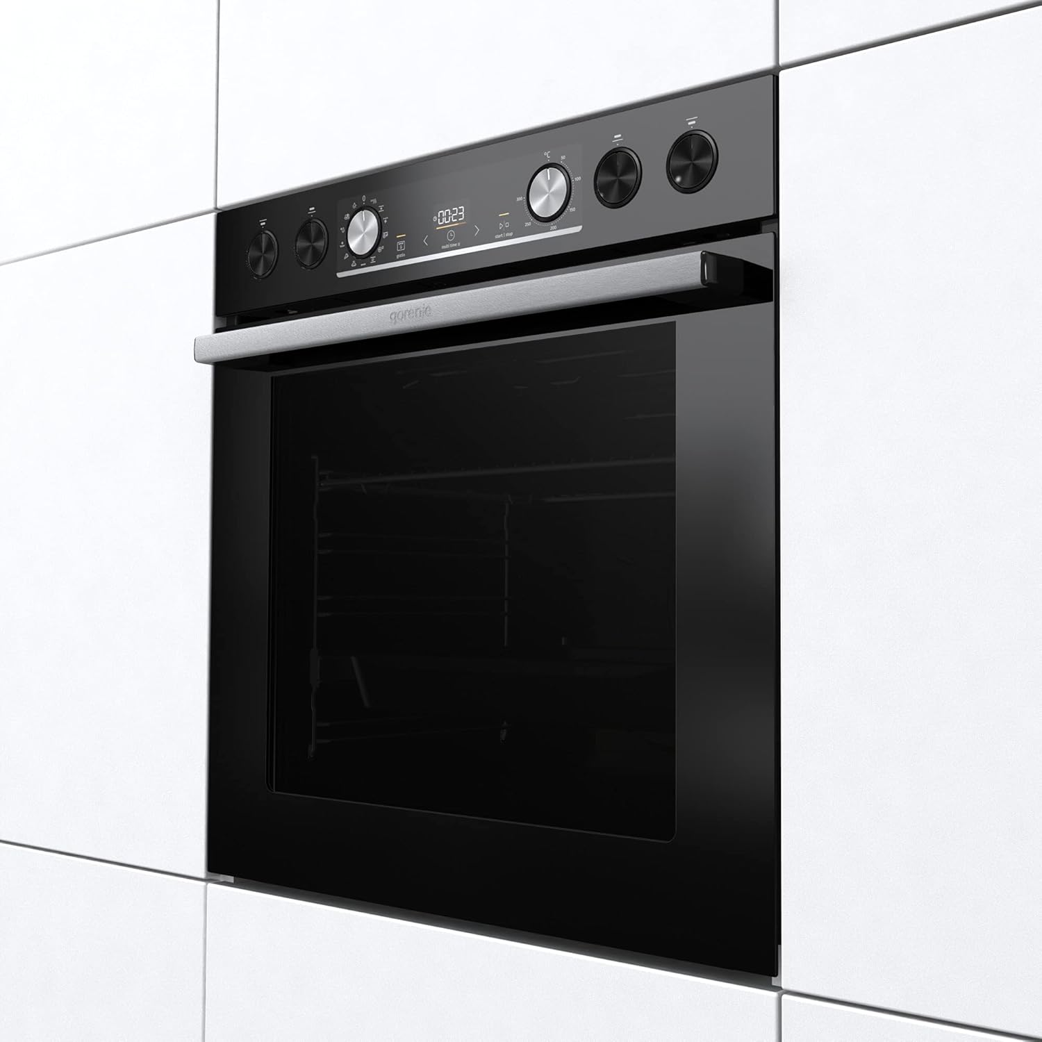 Gorenje Einbau-Herd-Set Black Set 4 mit Glaskeramik-Kochfeld, Heißluft, 77 Liter, ExtraSteam, GentleClose & Open, EcoClean, AirFry, PizzaMode, PerfectGrill, Teleskopauszüge, Schwarz