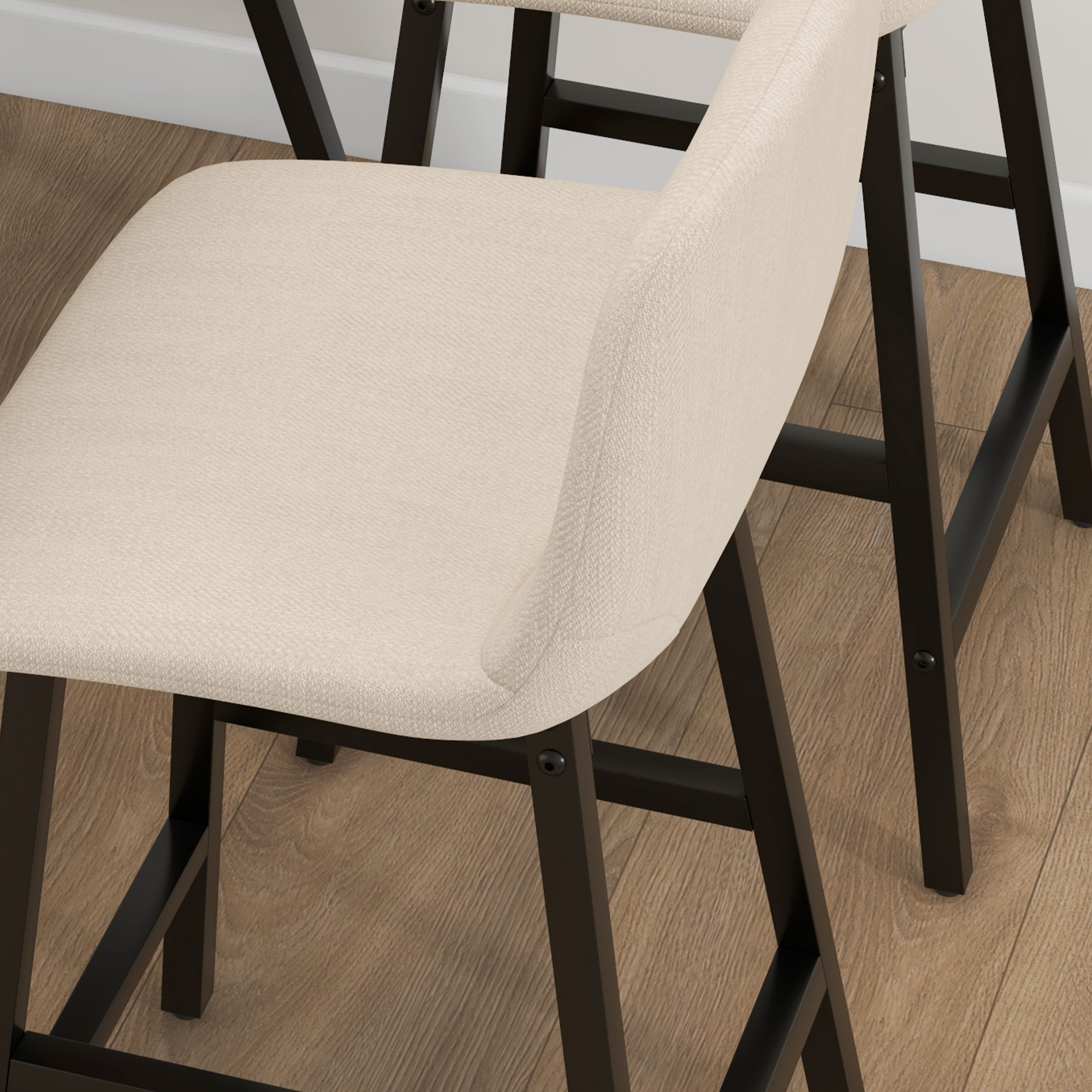 5-delige Bargarnituur, Tafel en 4 Stoelen, Knoopstiksel, Dikke Bekleding, Linnenlook, Beige