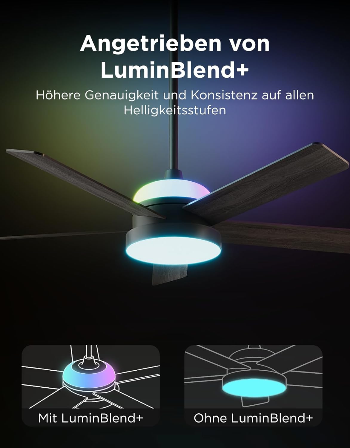 Govee Deckenventilator mit Beleuchtung RGBIC, Ø132cm Smart Leise Deckenventilator mit Licht und Fernbedienung, 2800 lm, Reversibler DC Motor, Doppelseitige Flügeln, für Schlafzimmer Wohnzimmer