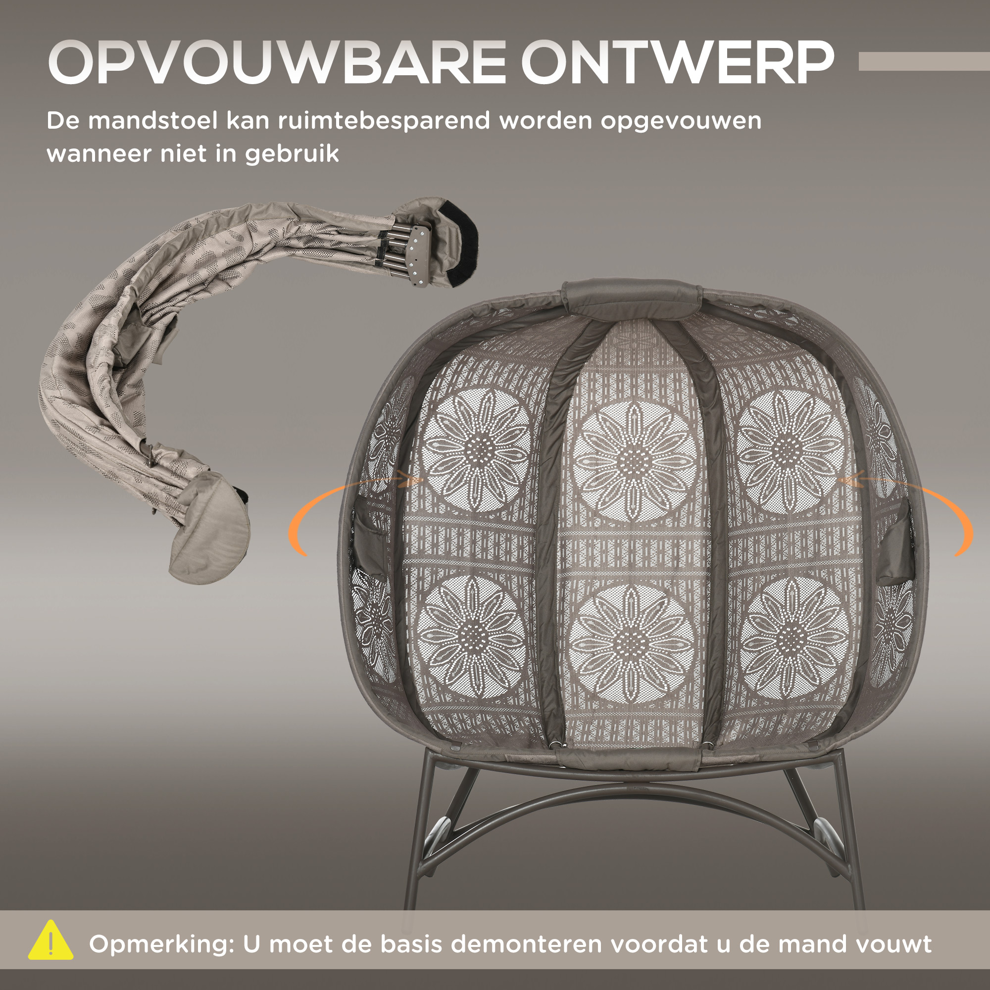 Outsunny tuinstoel 2 zits, rieten stoel met opvouwbare mand, kussens, staal