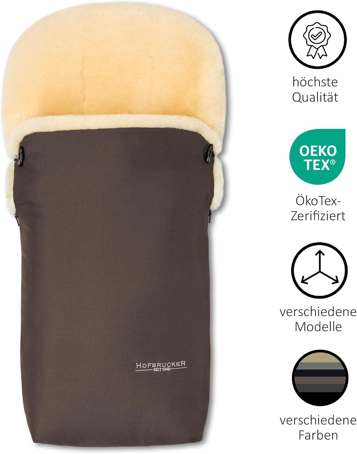 Hofbrucker Lammfell-Fußsack Putzi Kinderwagen, Buggy/Winterfußsack wind- & wasserabweisend/Warmer Fußsack Oberteil abnehmbar/echtes Lammfell/Made in Germany