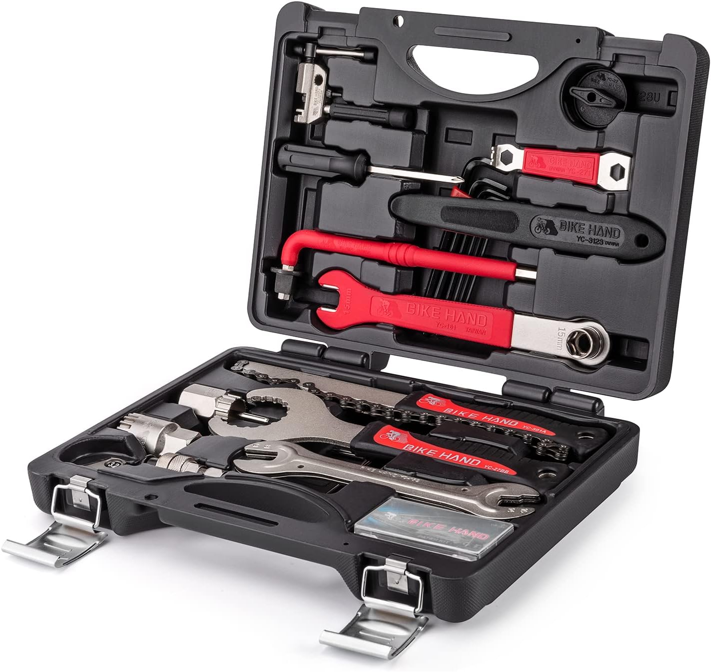 CXWXC Fahrrad Reparaturset, Tragbarer Fahrrad Werkzeugkoffer Fahrrad Werkzeug Set für Fahrrad Reifen Kette Montage Reparaturen Bike Tool Set mit Tragekoffer (Rot) (32 Teilig)