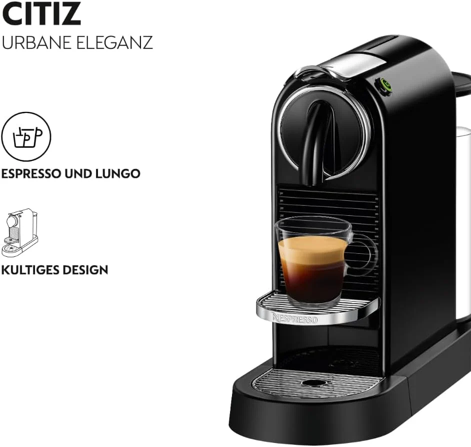 Nespresso De'Longhi EN267.BAE Citiz koffiezetapparaat met melkopschuimer, energiebesparende functie, 1710W, 1 liter, 37.2 x 21.8 x 27.7 cm, zwart