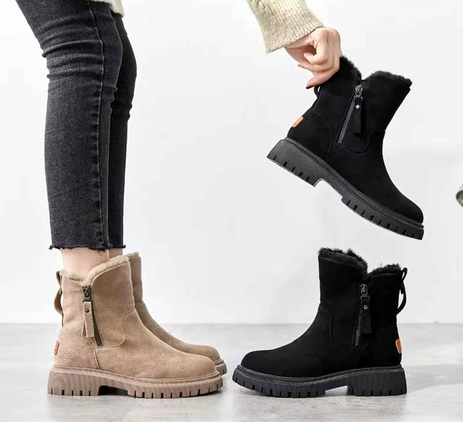 Warme Damen-Stiefeletten mit Fellfutter & Chunky-Sohle