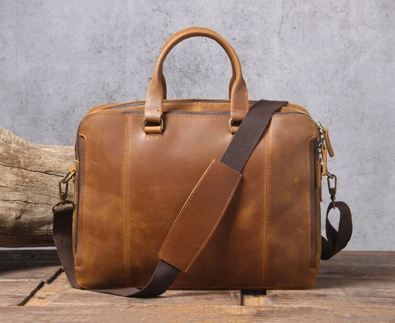 Handmade Vintage Leather Laptop Bag Men Briefcase