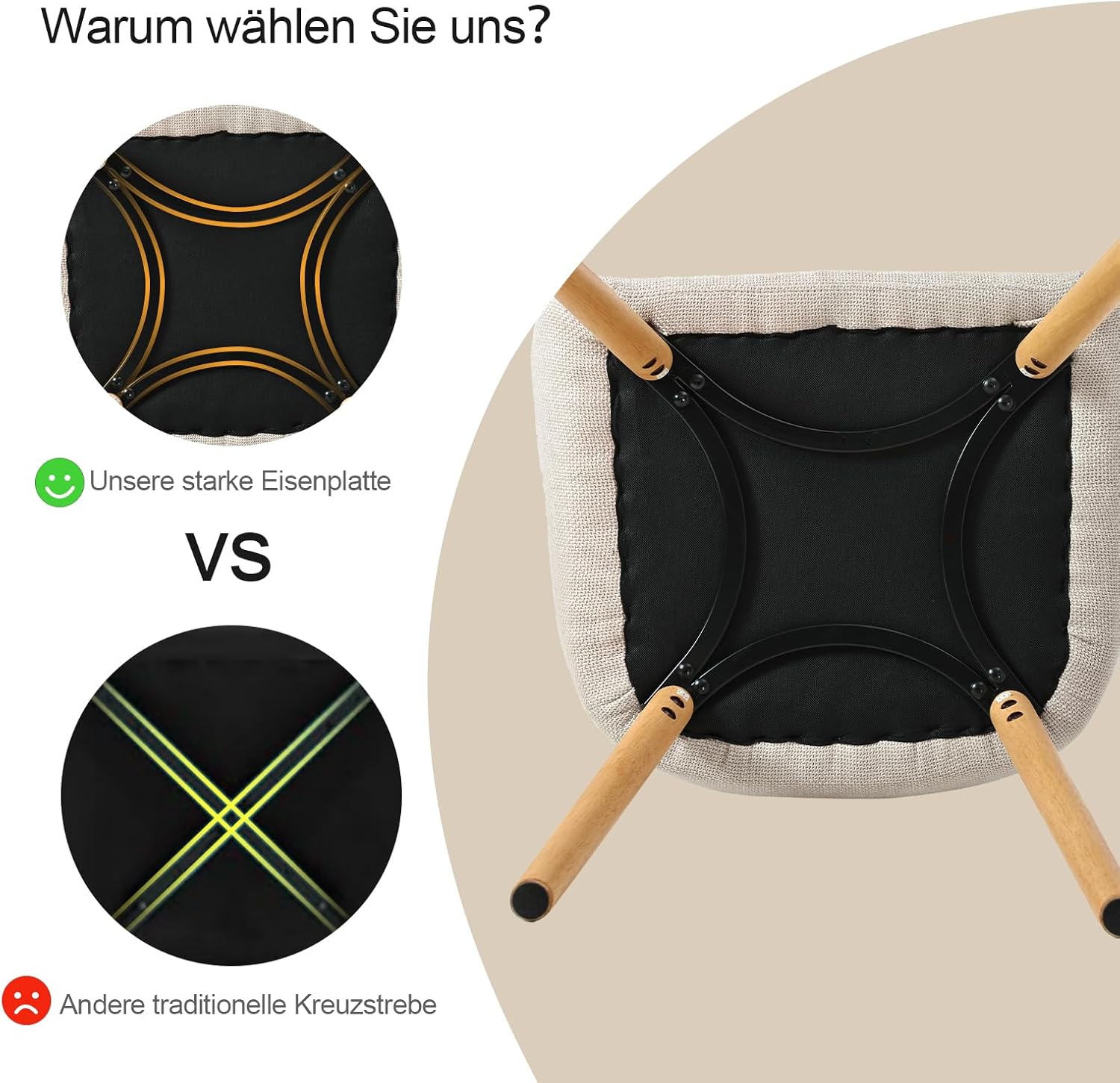 Armlehnenstuhl Esszimmerstuhl 4er Set Beige Holzbeine Polsterstuhl mit Armlehne Stühle Esszimmer Küchenstuhl Wohnzimmerstuhl aus Polyester