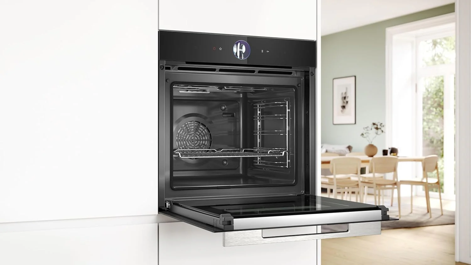 Bosch HMG7361B1, Serie 8 smarter Einbau-Backofen mit Mikrowellenfunktion, 60 x 60 cm, Made in Germany, Schwarz, Air Fry, Digitaler Bedienring, Touchdisplay, Automatikprogramme, Reinigungsunterst��tzung