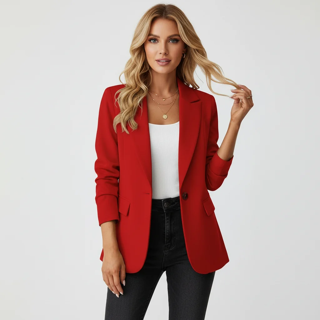 Taillierter Damen Blazer | Eleganter Business Blazer mit Knopfdetail und Taschen | Leichte Jacke f��r B��ro und Freizeit