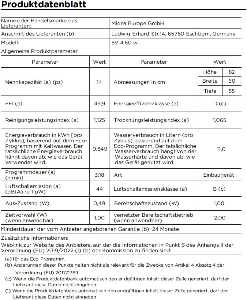 Midea Geschirrspüler Unterbau MDWEU1435XSS-W, 14 Maßgedecke, Spülmaschine 60 cm Teilintegrierbar mit WIFI, Extra Trocknung, 7 Programme, 47dB, 0-24h Startzeitverzögerung, Inox