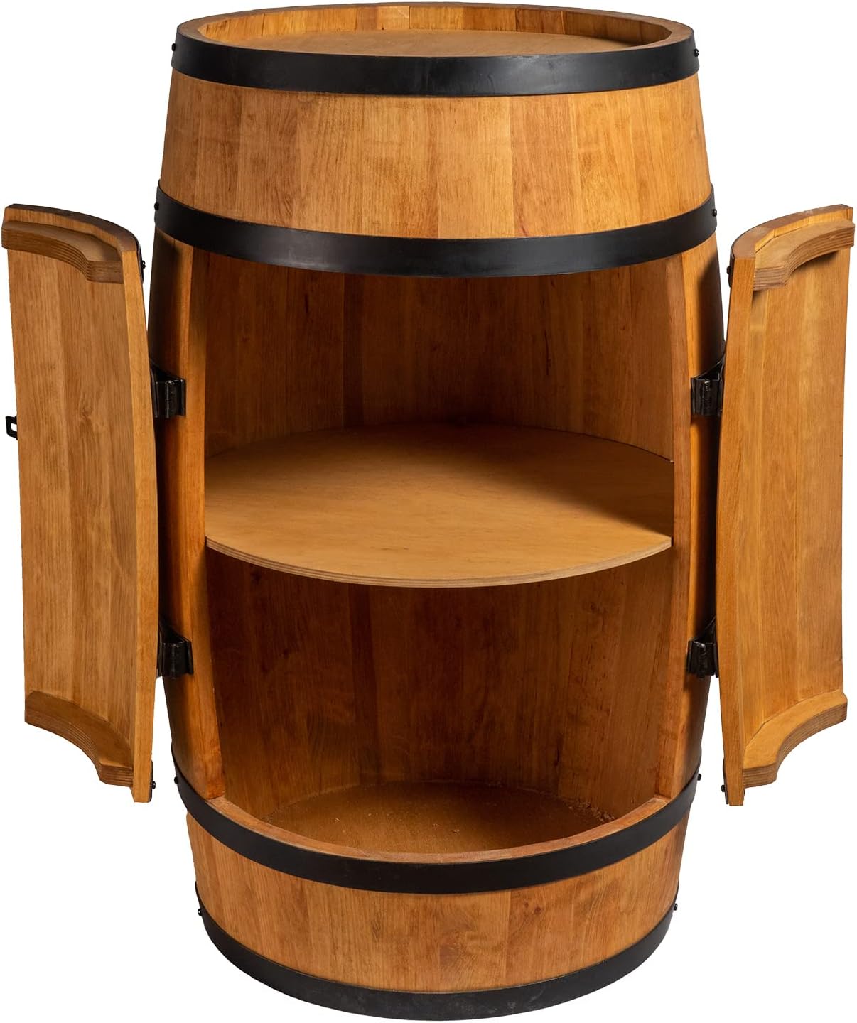 CREATIVE COOPER Weinfass Stehtisch mit Tür - Alkoholschrank Flaschenregal Holz Regale - Holzfass - Fassmöbel - Wine Rack - Wineregal - Weinbar - Fass bar mit Tür - Fassbar minibar 80Cm High (Eiche)