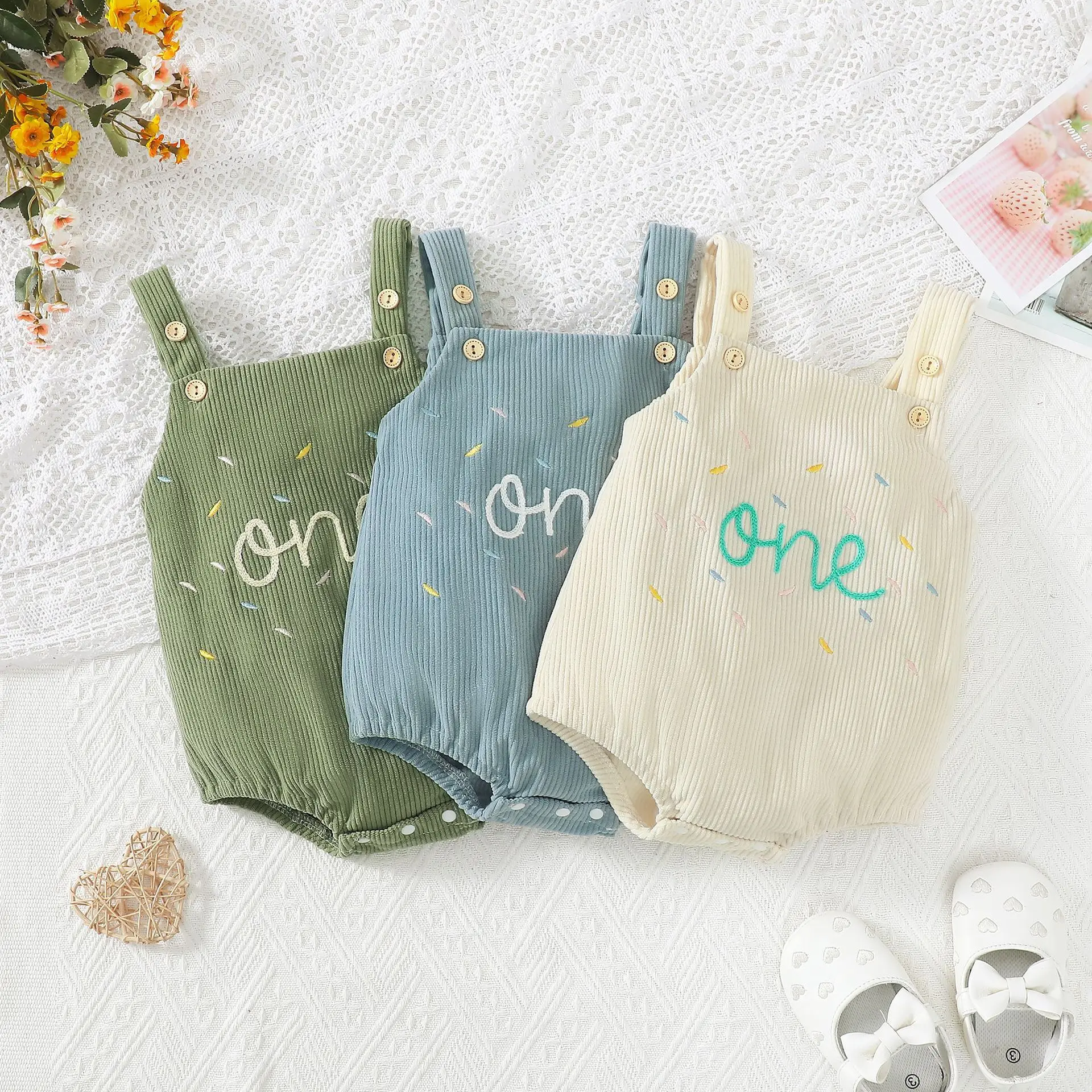 First Birthday Embroidered Corduroy Jumper