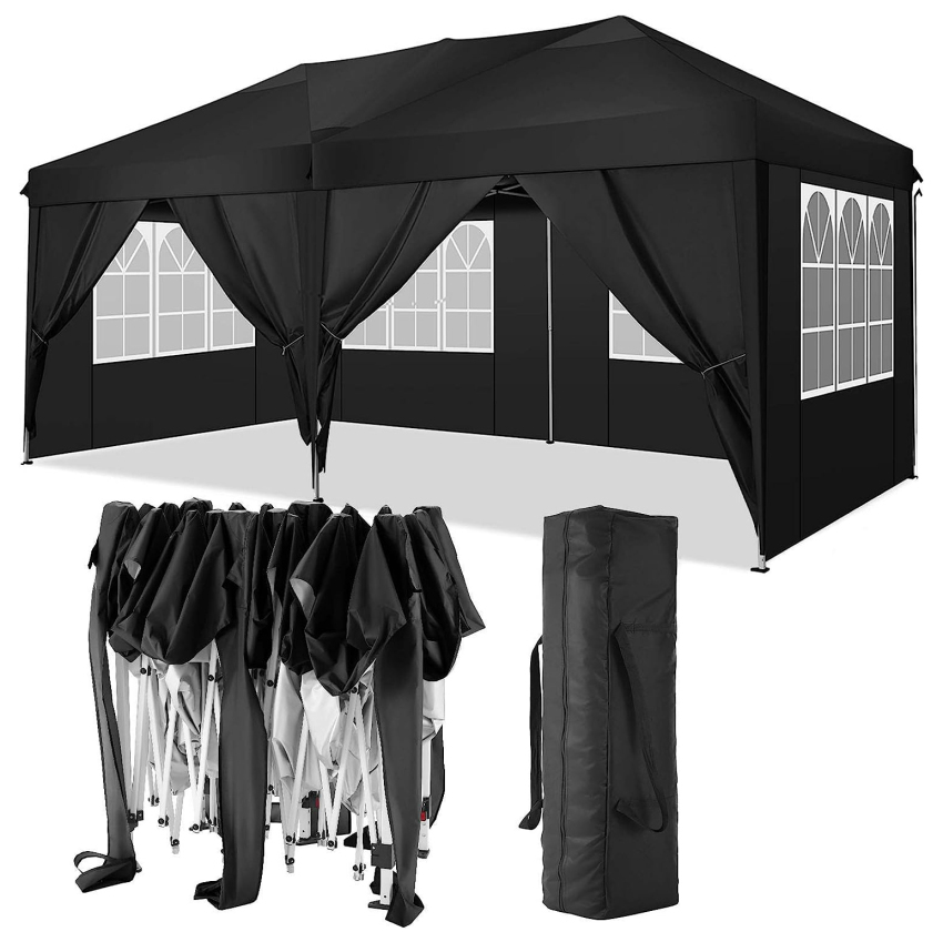 TOOLUCK Folding Gazebo Waterproof Stable Popup Foldable Gazebo Anti-UV Garden Gazebo with 6 Side Panels