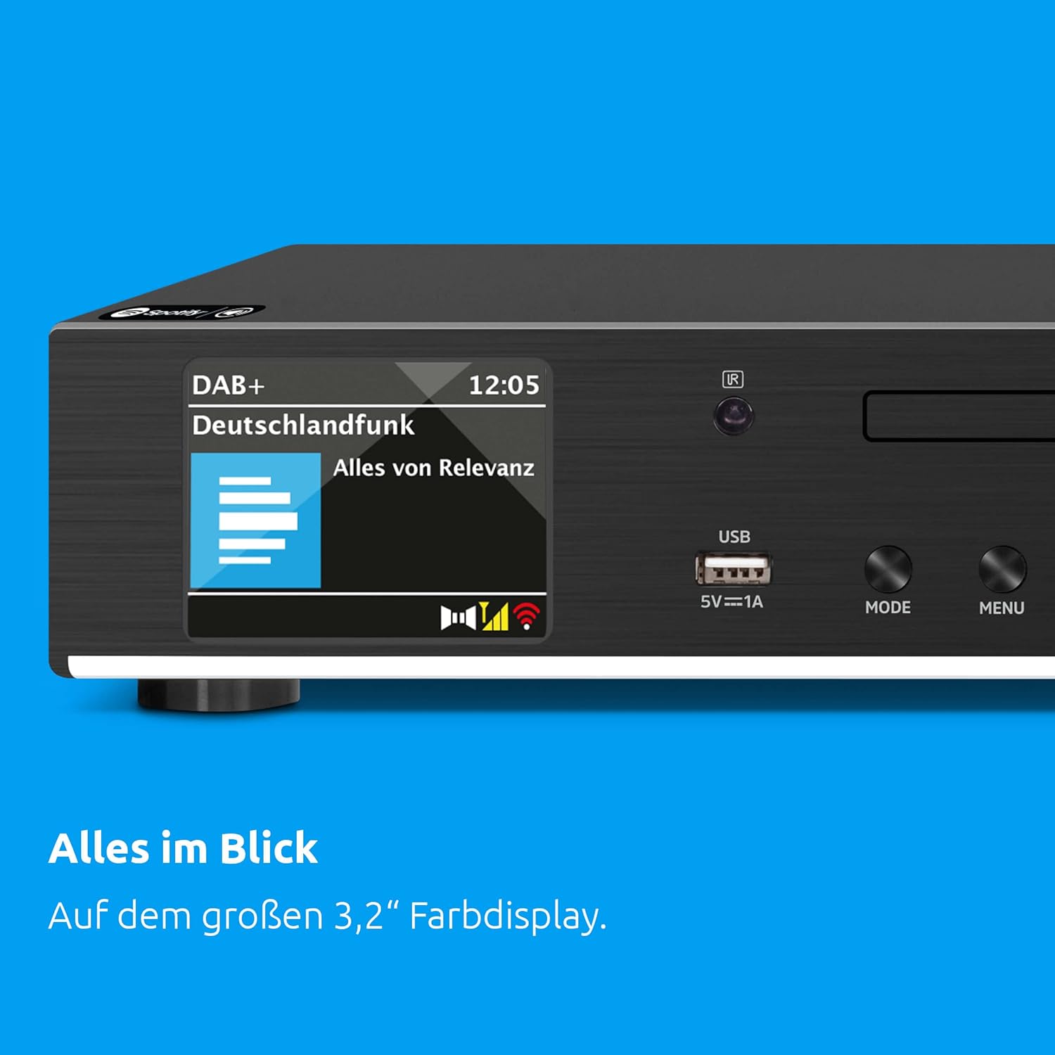 TechniSat DIGITRADIO 143 CD (V3) – Digital HiFi-Tuner, Internetradio (DAB+, UKW, Bluetooth-Audiostreaming, Spotify Connect, CD-Player, WLAN, Breite 43,5 cm, App-Steuerung, Fernbedienung) Schwarz