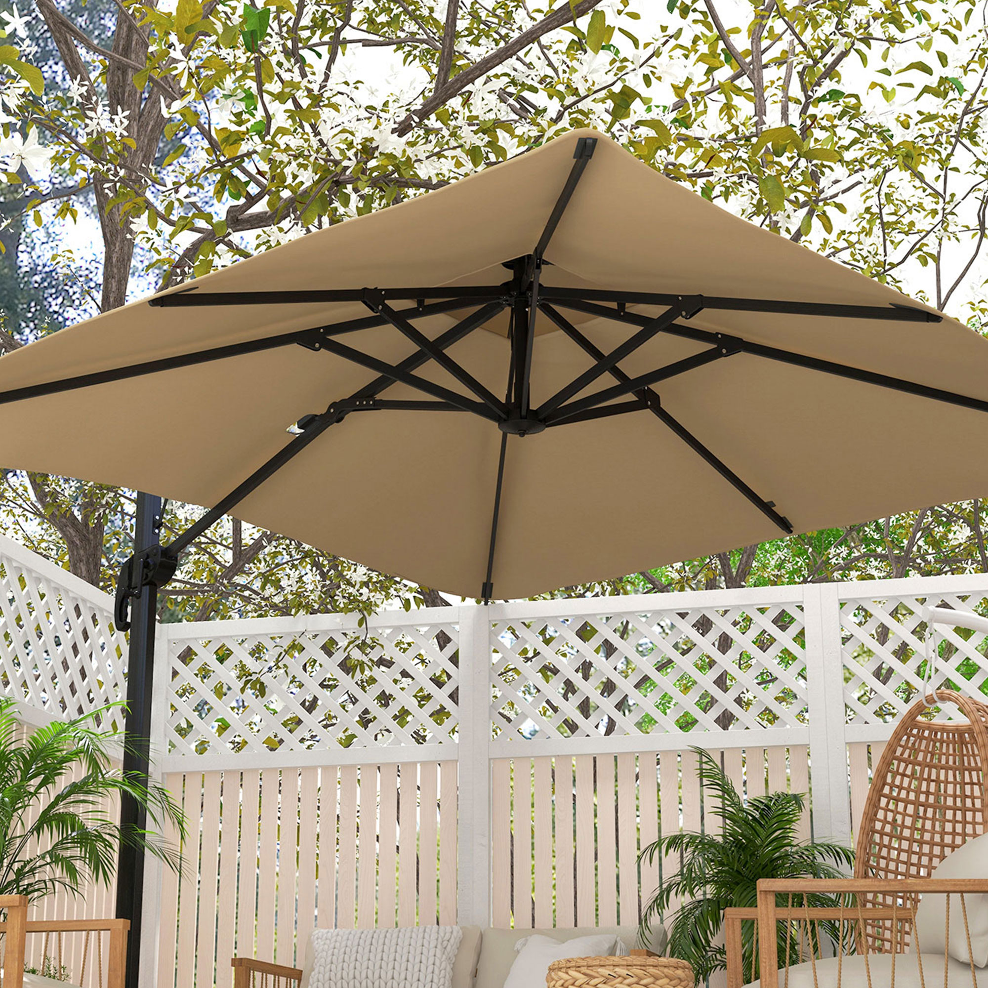 Outsunny Zweefparasol 2.94x2.94, Aluminium, Khaki