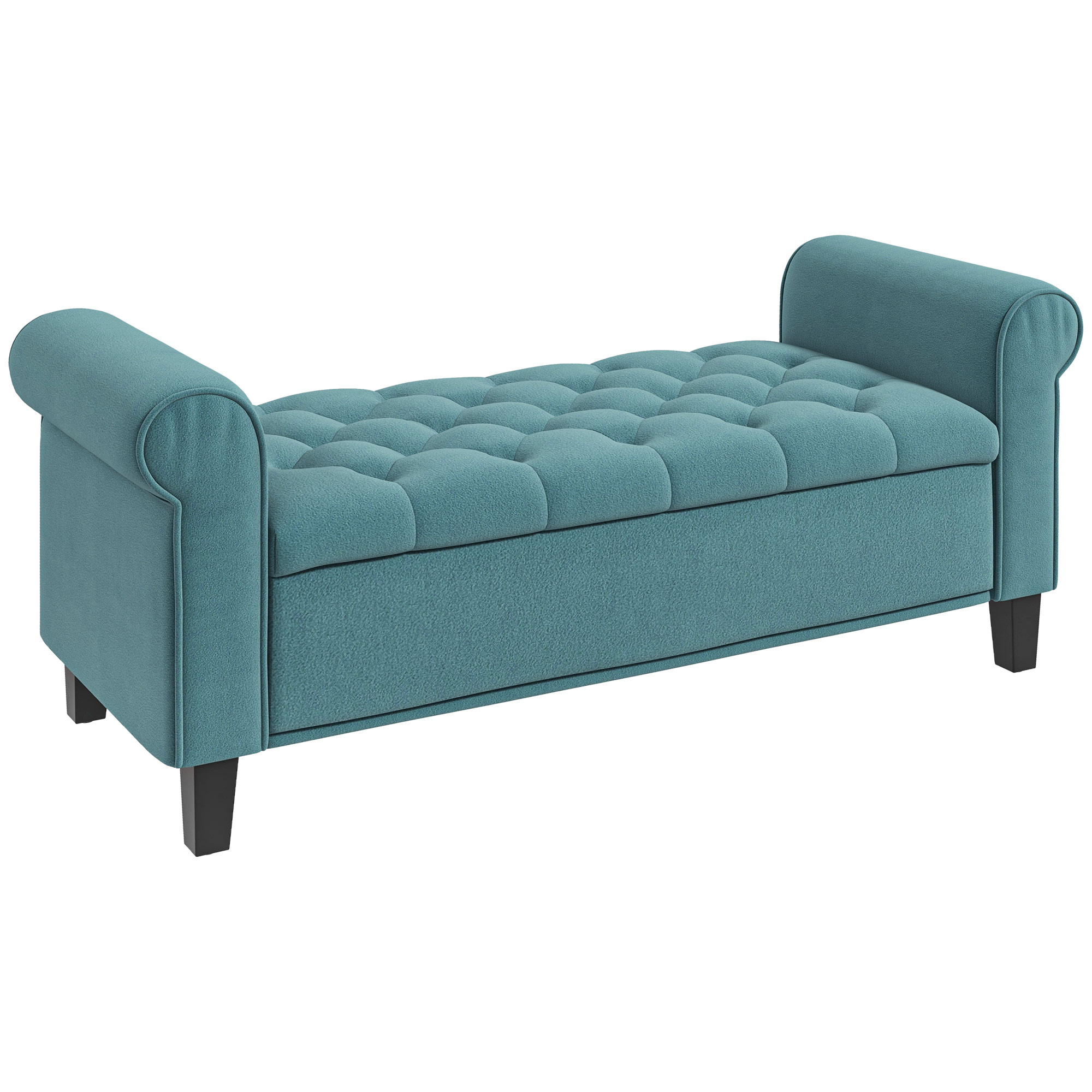 Vintage-design zitbank, zitbank met opbergruimte, fluweel-look, groen