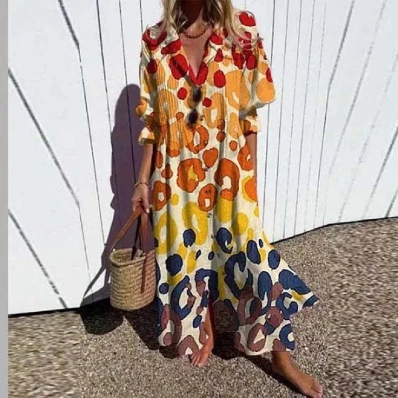 Damen Maxikleid mit Blumenmuster und V-Ausschnitt