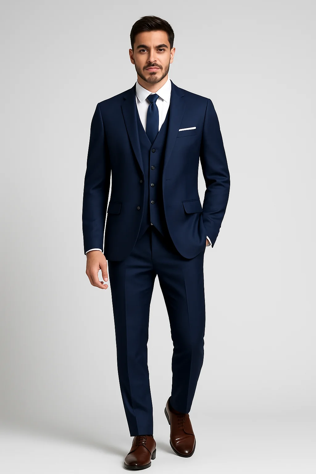 Eleganter dreiteiliger Herrenanzug im Slim-Fit-Schnitt f��r Hochzeiten und Bankette